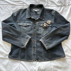Vintage 90s Jean Jacket Womens Denim Blue Floral Y2K Grunge Hippie Dainty